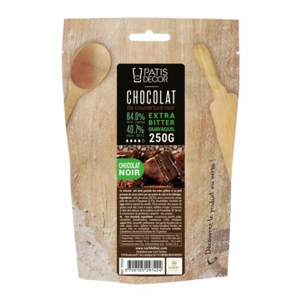 PATISDECOR Chocolat De Couverture Noir Extra Bitter Guayaquil 64% 250 G Patisdécor exclusivement disponibles 1