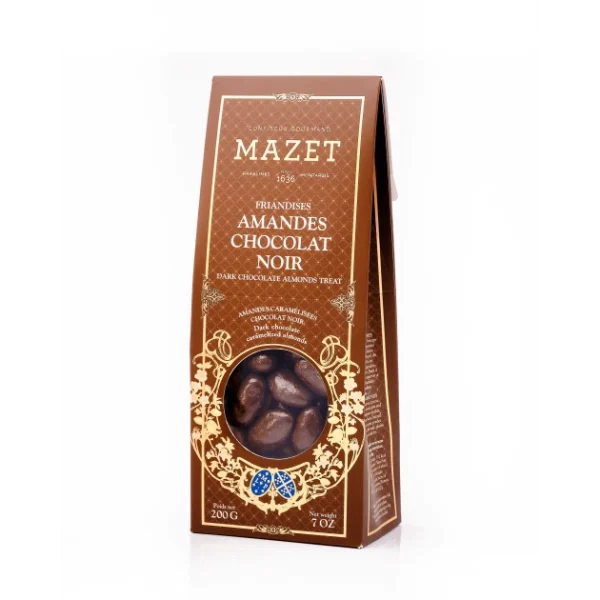 Etui Pincé Friandises Amandes Chocolat Noir 200 G Mazet Retour gratuit en magasin. 1