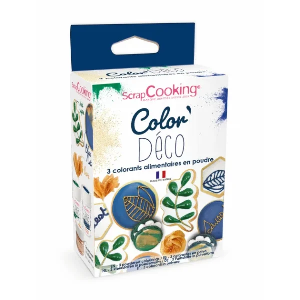 belle Lot De 3 Colorants Alimentaires En Poudre Doré / Bleu Nuit / Vert Sapin Scrapcooking 1