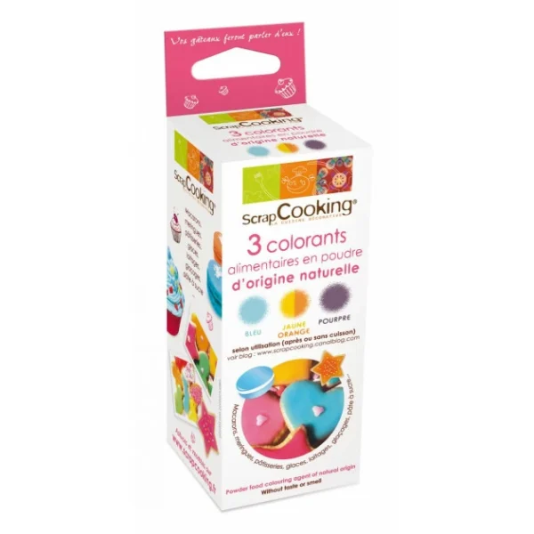 Lot De 3 Colorants En Poudre Alimentaire Pourpre/Orange/Bleu Scrapcooking soldes pas cher 1